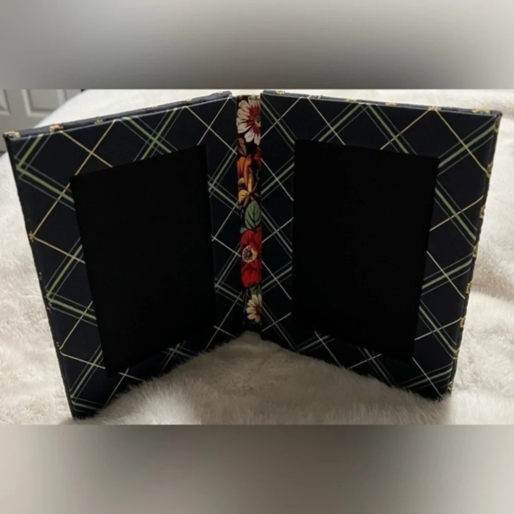 Vera Bradley cloth quilted picture frame, double sided holds 2 pictures